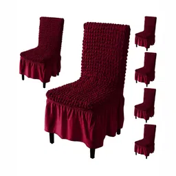 HOKIPO Maroon 6 Pieces Textured Stretchable Chair Covers-15