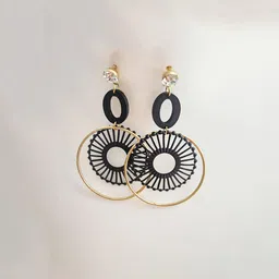 Piu Jewels Stainless Steel Gold-Plated Stones Studded Contemporary Drop Earrings-image-60