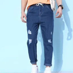Kook N Keech Men Sky Blue Vintage Straight Loose Baggy Mildly Distressed Jeans-image-34
