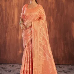 Saree Mall Peach Woven Sarees With Unstitched Blouse-image-82