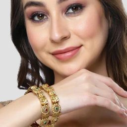 Karatcart Gold-Plated Laxmi Mata Temple Bangles for Women - Set of 2 image 3