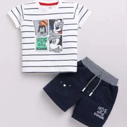 UNO KIDS Boys White & Navy Striped Top & Short sets-image-25