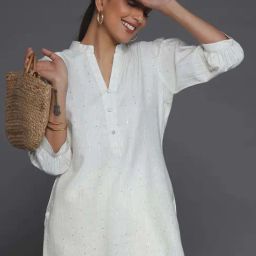 Libas Off-White Embellished Straight Short Kurti-image-93