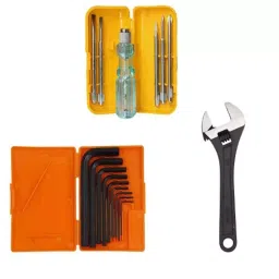 Hillgrove 9 Pcs Full Hex Allen Key Set with 5-in-1 Screwdriver & L Shape Adjustable Wrench, HGCM327M1-16