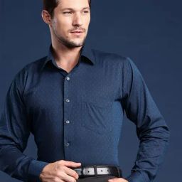 Hancock Navy Cotton Slim Fit Solid Shirts-picture-31