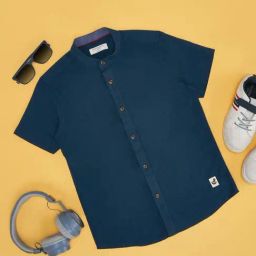 Pantaloons Junior Boys Estate Blue Cotton Solid Shirts-image-80