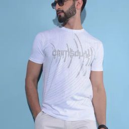 Crimsoune Club White Cotton Slim Fit Printed T-Shirt-picture-0