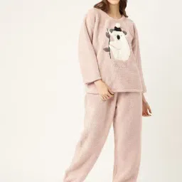LILL Light Peach Self Design Nightsuit With Eye Mask-picture-12