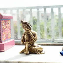 eCraftIndia Brass Buddha Resting Antique Artifact-48