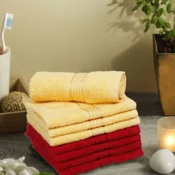 LORENA 100% Cotton Super-Soft Terry Towels -8pc Face Towel (d`ross) solid-yellow/red-4