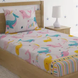 HOSTA HOMES Multicolor Glace Cotton 220 TC Bed Sheet with 1 Pillow Cover-picture-20