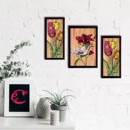 eCraftIndia Set of 3 Botanical and Floral Satin Matt Textured UV Art Painting-19