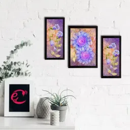 eCraftIndia Set of 3 Botanical and Floral Satin Matt Textured UV Art Painting-26