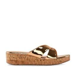Rocia by Regal Women's Antique Gold Cross Strap Wedges-picture-10