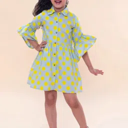 A.T.U.N. Blue & Yellow Printed Shirt Dress-image-9