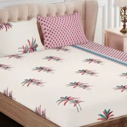 SEJ by Nisha Gupta Abstract Pink 144 TC Cotton Double Bed Sheet with 2 Pillow Covers-28