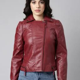 SHOWOFF Maroon Regular Fit Biker Jacket-picture-43