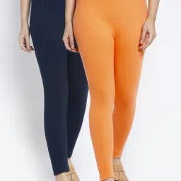 Gracit Orange & Navy Mid Rise Leggings - Pack Of 2-image-84