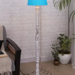 Homesake 'Antique' Turquoise & Brown Wood Tall Floor Lamp With Shade & Bulb - Set of 1-image-85