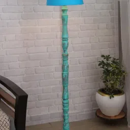 Homesake 'Antique' Turquoise Wood Tall Floor Lamp With Shade & Bulb - Set of 1-image-68