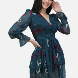 Cation Green Floral Print A-Line Dress-86