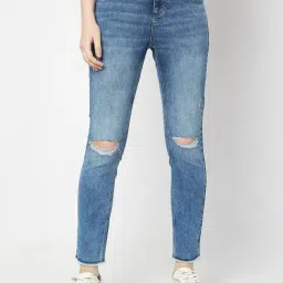 Vero Moda Blue Cotton Distressed Jeans-image-35