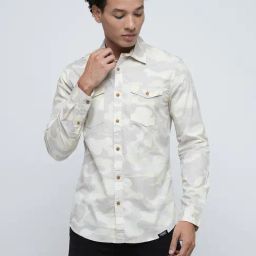 Produkt By Jack & Jones Beige Cotton Slim Fit Printed Shirt-image-46