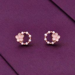 Kai Jewel Sterling Silver Charming Circular Floral Pearl Stud Rose Gold Earrings for Women-image-51