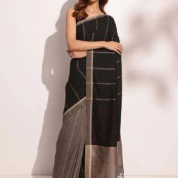 Fabindia Black Cotton Woven Pattern Saree-picture-44