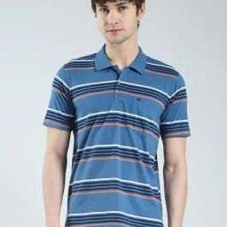 Monte Carlo Blue Regular Fit Striped T-Shirt-image-78