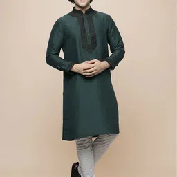 MAAHI FABS Men Ethnic Motifs Yoke Design Regular Thread Work Kurta with Churidar-picture-18