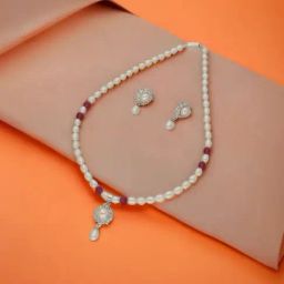 Sri Jagdamba Pearls Silver-Plated Inspiring Fashionable Pearl Set for Women-image-40