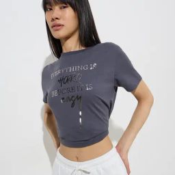 Studiofit by Westside Dark Grey Text Design Cotton T-Shirt¿-image-10