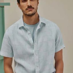 ANDAMEN Blue Slim Fit Printed Linen Shirt-picture-24