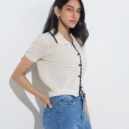 LOV by Westside Off-White Crochet-Knitted Cotton-Blend Cardigan-image-30