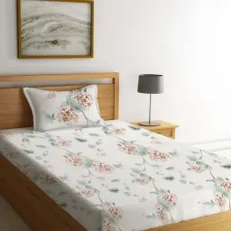 Klotthe White Cotton Blend 300 TC Single Bedsheet With 1 Pillow Cover-image-99