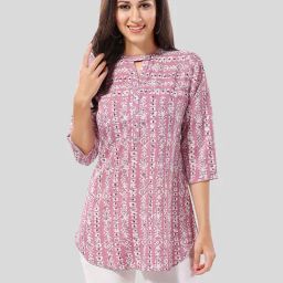 Saree Swarg Pink Printed A Line Short Kurti-image-73