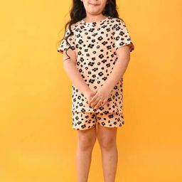 Anthrilo Kids Peach & Black Cotton Printed T-Shirt Set-image-78