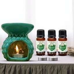 PEEPALCOMM 6Pc Green Texture Ceramic T-Light Burner Diffuser With Aroma Oils 15 ml Each-image-35