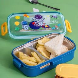 Goodhomes Blue Steel 2 partition Lunch Box with Spoon-27