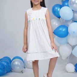 Little Bansi Girls White Regular Fit Printed Dress-image-14