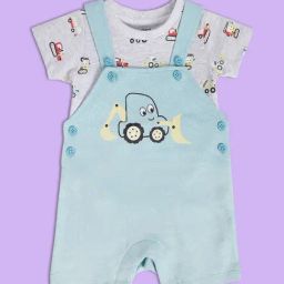MINIKLUB Kids Blue & Grey Printed T-Shirt with Dungaree-15