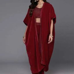 Libas Maroon Embellished Polyester Co-Ords With Shrug-picture-12