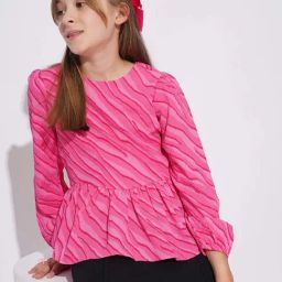 VERO MODA GIRL Kids Azalea Pink Printed Full Sleeves Peplum Top-image-29