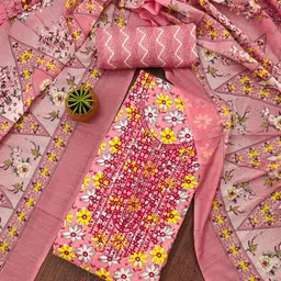 Panzora Floral Printed Sequinned Cotton Unstitched Dress Material-image-78