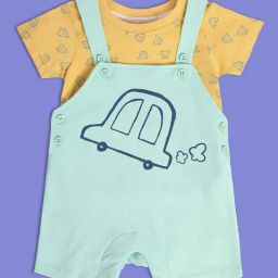 MINIKLUB Kids Green & Yellow Printed T-Shirt with Dungaree-picture-8