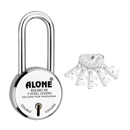 ALONE LOCKS 50 mm Alloy Steel Chrome with 5 Keys Long Shackle Door Padlock, ASLS3_50_1-8