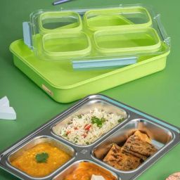 Goodhomes Green Steel 4 partition Leak Proof Lunch Box-1