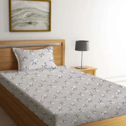 Klotthe Grey Cotton Blend 300 TC Single Bedsheet With 1 Pillow Cover-image-68