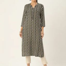 Amukti Black Printed A Line Kurta-image-12